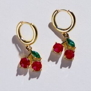 Nickel & Suede Gold and Red Cherry Earrings